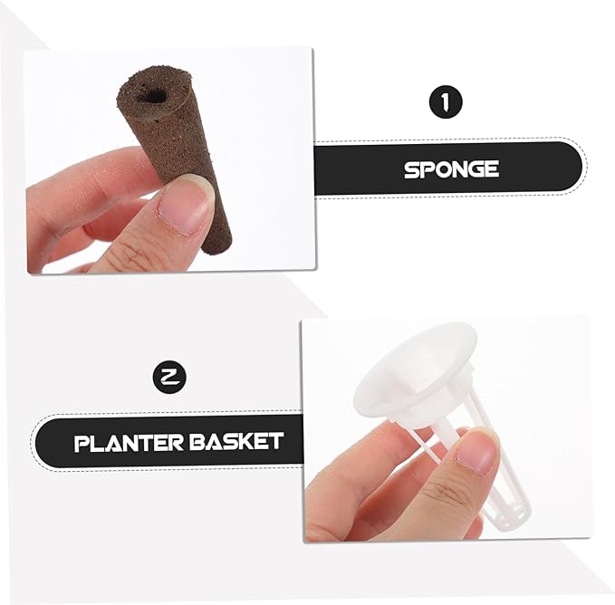 4sets Hydroponic Planter Grow Baskets with Sponge Labels and Transparent Humidity Domes for Indoor Gardening Suitable for Aerogarden Hydroponics Supplies and Plant Growth