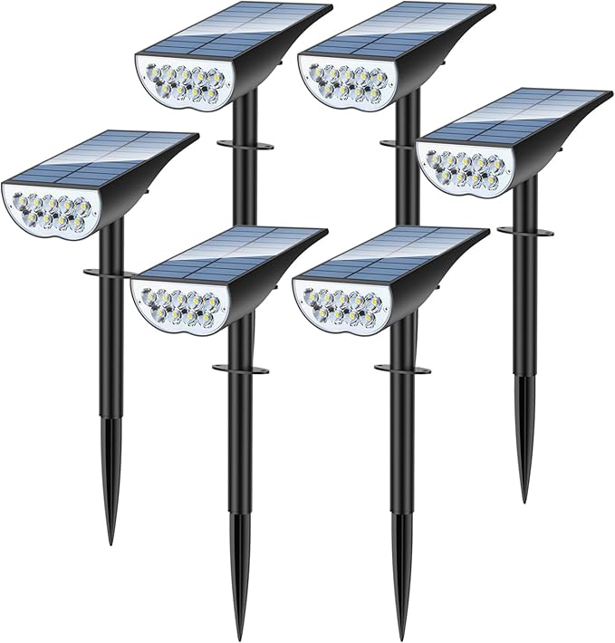 Solar Spot Lights Outdoor Solar Lights Outdoor Waterproof IP65 3 Brightness Modes Dusk to Dawn Landscape Spotlights for Yard Garden Pathway Tree Decoration Cool White 6 Pack