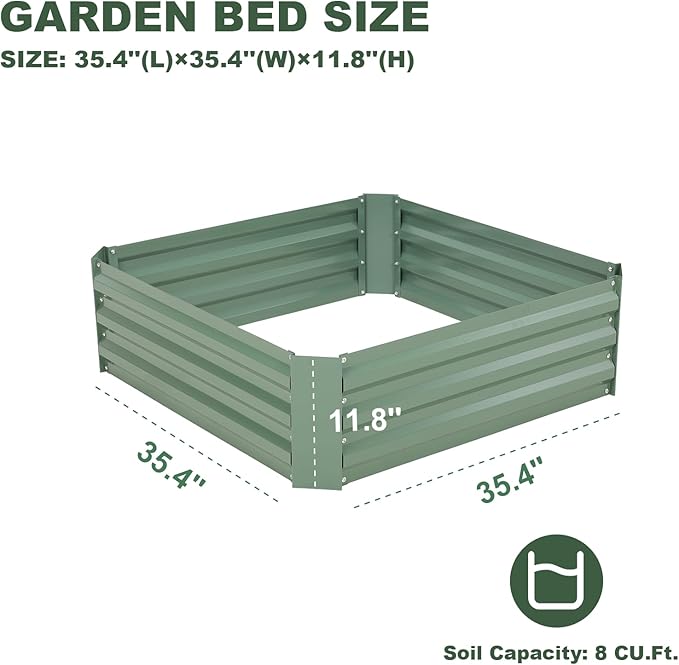 BPS Galvanized Raised Garden Bed Set of 2 3' x 3' x 1' Metal Planter Raised Garden Boxes Outdoor for Flower Planters Vegetables Herbs