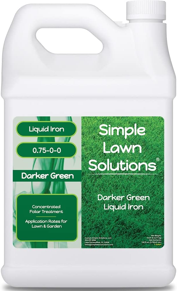 Simple Lawn Solutions - Liquid Iron Fertilizer Darker Green - Chelated Micronutrients - Concentrated Spray Booster for Turf Grass Indoor Plants and Outdoor Garden (1 Gallon)