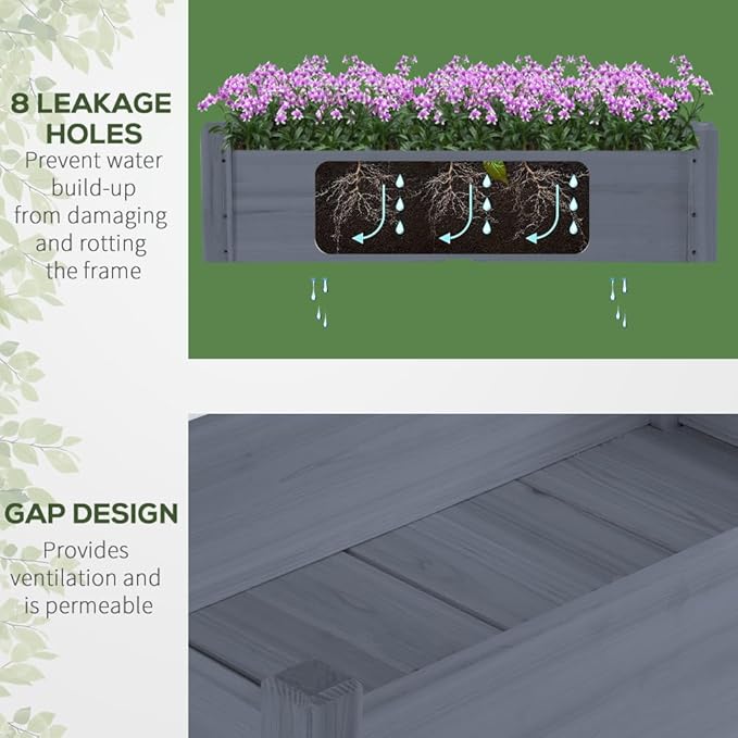 Two-Tier Raised Garden Bed with Trough Design for Vegetables Herbs and Flowers Elevated Wood Planter Box for Backyard Patio Use