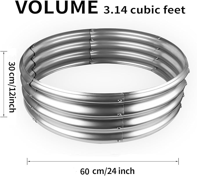 Galvanized Raised Garden Bed Round Metal Planter Box for Vegetables 2x2x1ft Outdoor Gardening Kit Flower Helb
