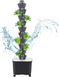 50 Pots Hydroponics Tower 8 Tiers Hydroponics Growing System Tower Vertical Tower Planter Pump Tower with Water Tank Irrigation Pump and Movable Water Tank for Hydroponic Gardening Lovers (Grey)