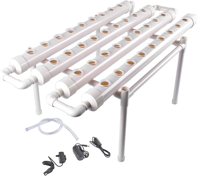 Hydroponic Grow Kit 1 Layer 36 Plant Sites 4 Food-Grade PVC-U Pipes w/Water Pump for Indoor&ampOutdoor Leafy Vegetables