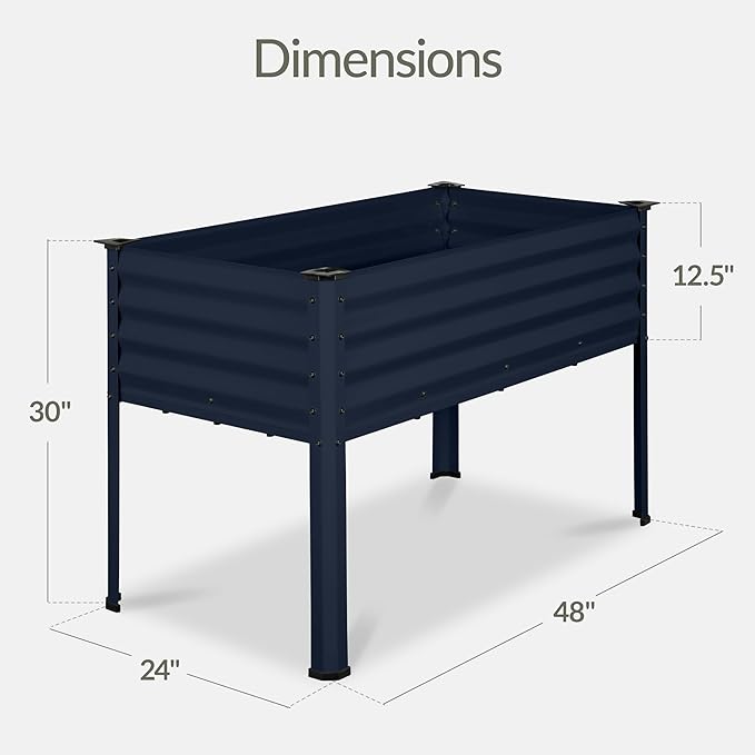 Best Choice Products 48x24x30in Galvanized Raised Garden Bed Metal Elevated Planter Box Vegetable Garden for Backyard Patio Balcony - Navy Blue