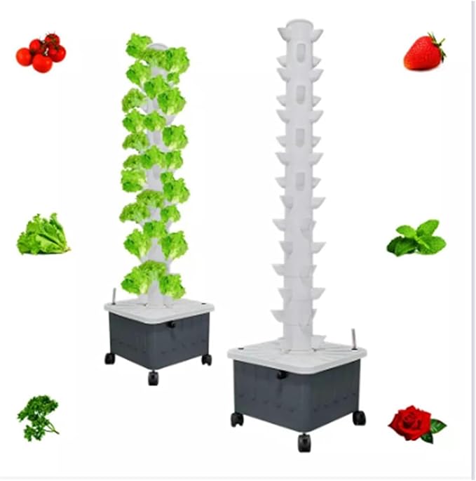 Hydroponic Culture Kit Garden Inner Garden of Hydroponic Tower 15 Layers 45 Plant Sites Vertical Hydroponic Tower with Pump and Mobile Water Tank