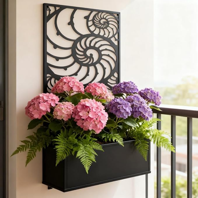 Freestanding or Wall Mounted Planter with Trellis Metal Garden Bed for Climbing Plants Flexible Installation for Patio Balcony &amp Small Spaces (Conch)