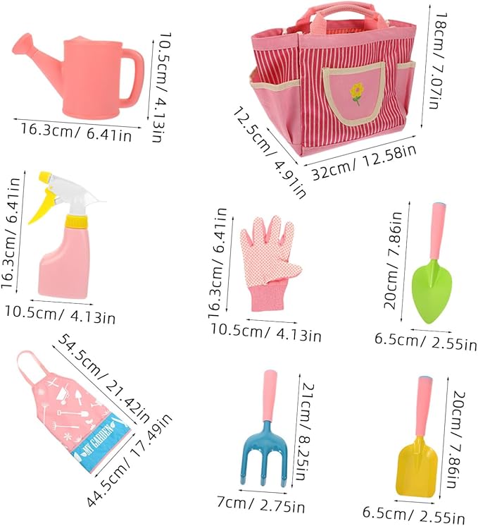 Kisangel 1set Boy Girl Gardening Tools Set Gardening Kit for Boy Girl Watering Can Gloves Rake Shovel and Apron for Planting Weeding and Soil Loosening Activities