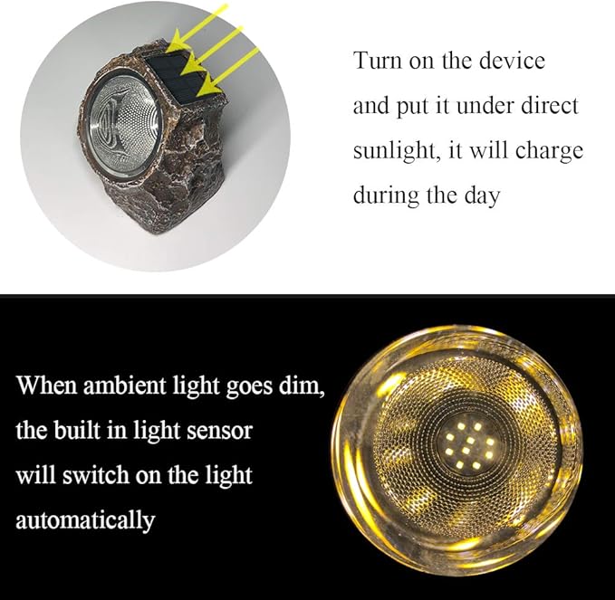 SunKite Solar Powered Rock Light 2 Pack 10 LED Waterproof Garden Stone Lights Outdoor Landscaping Spotlights Yard Patio Pathway Driveway Landscape Rock