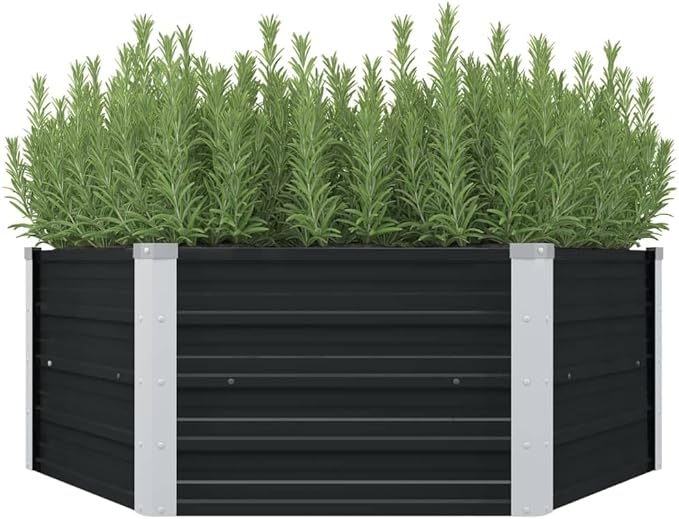 Hexagonal Raised Garden Bed Galvanized Steel 50.8x50.8x17.7 Matte Anthracite Planter for Flowers Vegetables Herbs Outdoor Patio Yard