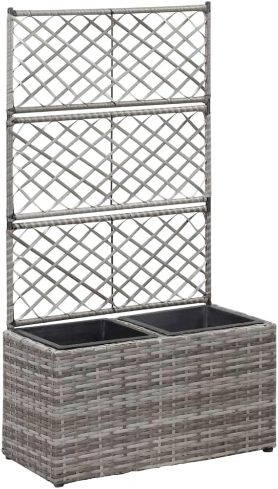Trellis Raised Bed Planter Raised bedsGalvanized PlanterFlower BedTroughMetal PlanterRaised Garden Bedwith 2 Pots 22.8 x 11.8 x 42.1 Poly Rattan Gray