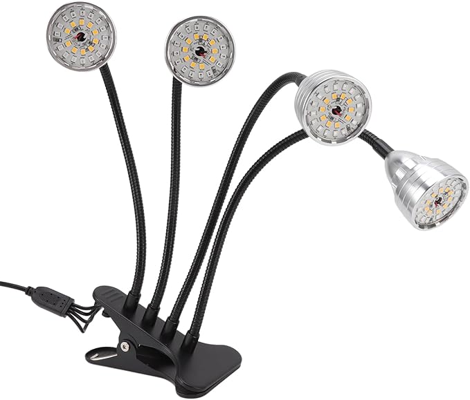 LED Grow Light Aluminium Alloy 4 Heads Bendable Adjustable USB Plant Light with Clip - Flexible 360 Degree Bending Full Indoor Growing Light Plants