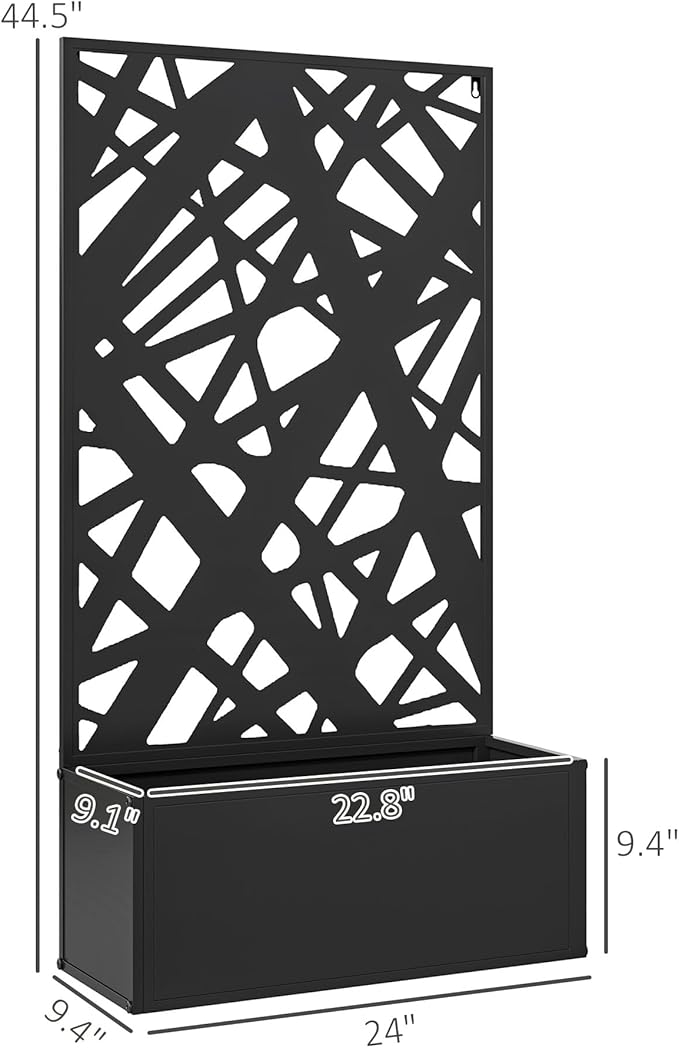 Outsunny Metal Raised Garden Bed with Trellis for Climbing Plants Freestanding or Wall Mounted Flower Bed with Privacy Panel Irregular Line Cut-Outs Outdoor Planter Box for Garden Patio Balcony