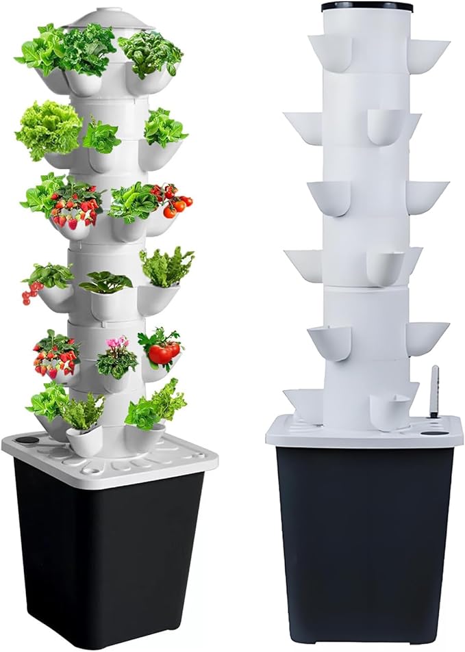 Indoor Hydroponic System Vertical Planting Tower Planting Spaces - Hydroponic Tower System with Water Pump + Portable Water Tank 6layers18holes