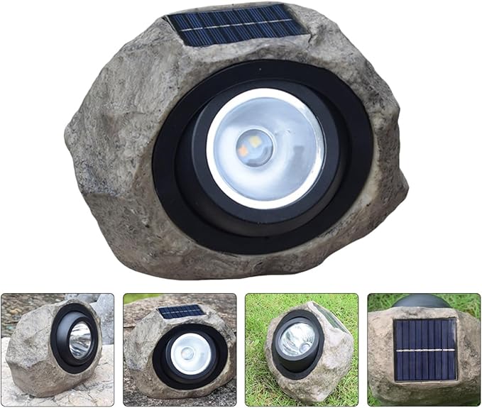 Simulated Stone Solar Yard Lamp Outdoor Decorative Garden Spotlight with Adjustable White and Warm Light Solar-Powered Lawn Accent Light for Patio and Landscape