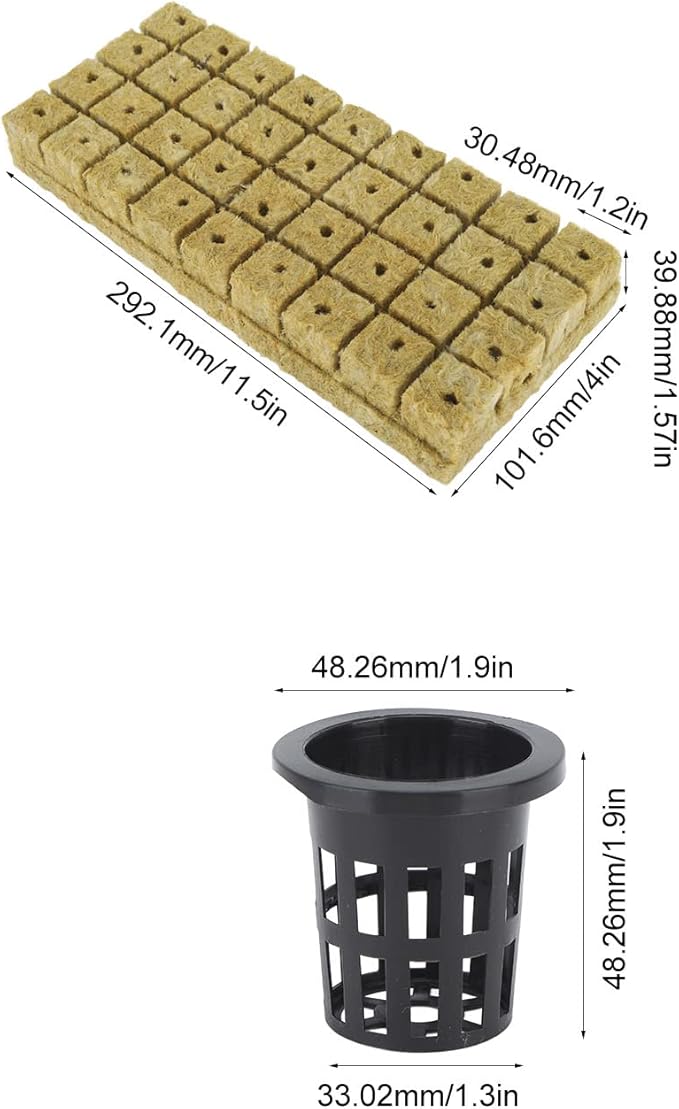 KIMISS 72 Set 1 Inch Rockwool Cubes with 2 Inch Net Pots for Hydroponics – Exceptional Water Absorption &amp Optimal Growth for Soilless Cultivation