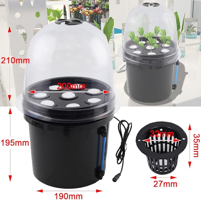 LALABU Hydroponics Growing System Fog Seedling Box 8 Holes 5L Bucket Hydroponic Equipment Seedling Cultivation Hydroponics Planting Growing Kit Soilless Cultivation Grow Cup Box for Lettuce Vegetable