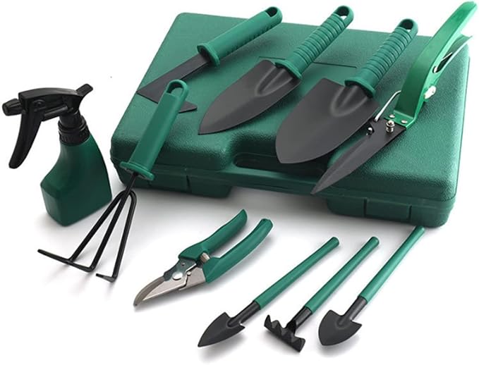 Garden Tools Set 10 Pieces Gardening Tools Garden Hand Tools with Purple Floral Print Ergonomic Handle &amp Carrying Case (Color : Green)