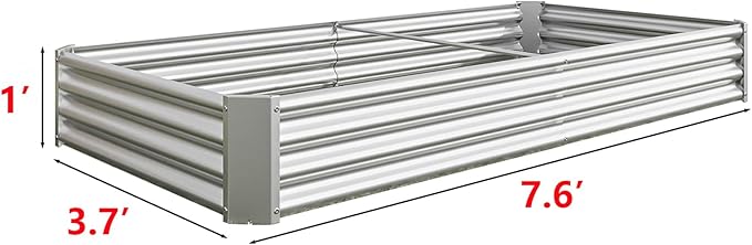 7.6x3.7x1ft Galvanized Raised Garden Bed Outdoor Metal Raised Planter Box for Gardening Vegetables Flowers Easy Assembly Rust Proof Sliver