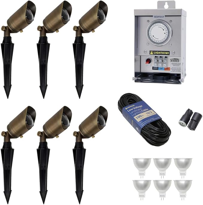 Lightkiwi F6037 Low Voltage LED Landscape Lighting Kit - (6) Spotlight Kit