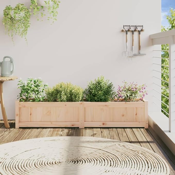 Large Solid Pine Wood Raised Garden Bed 59.1 Square Outdoor Planter Box for Patio Balcony Durable Natural Rustic Finish for Gardening