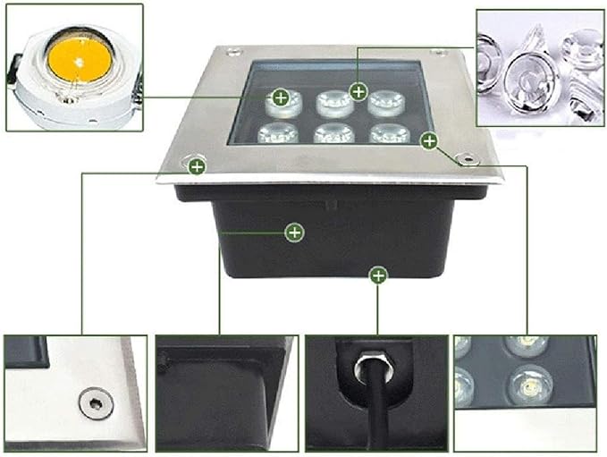 4PCS IP67 Waterproof 85-265V LED Landscape Lights - Underground Recessed Spotlight (Green 6W &amp White 24W)