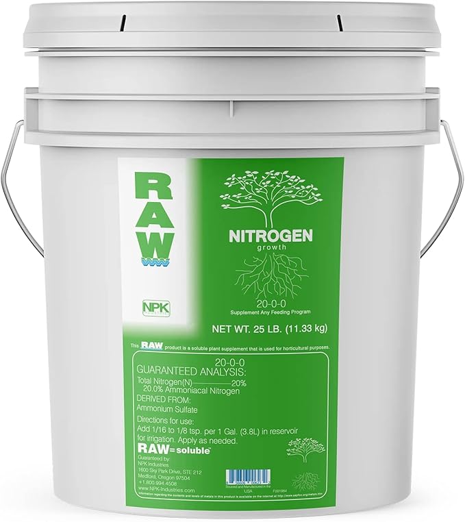 RAW Nitrogen Fertilizer 25lb | Water Soluble High Nitrogen Plant Food for Vegetative Growth Hydroponic Nutrients for Indoor Plants Garden &amp Vegetable Fertilizer
