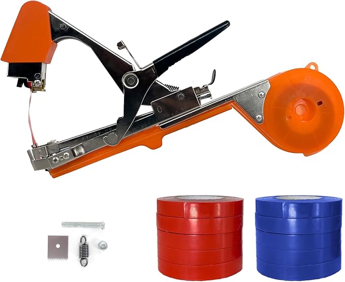 Plant Tying Machine Stainless Steel Vine Tying Machine Tool with 10 Rolls for Efficient Plant Support Gardeners Farmers(Orange)