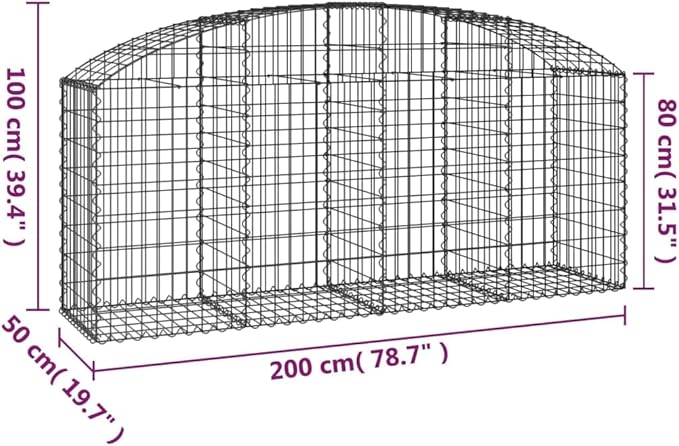Gabion Basket Silver Galvanized Iron 78.7 x 19.7 x 31.5/39.4 in Rectangular Outdoor Planter Durable Garden Bed for Landscaping