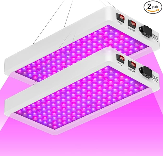 2PCS 800W Dimmable Full-Spectrum LED Plant Lamps UV/IR Integrated with Veg/Bloom Modes 100-277V Universal Voltage US Plug Heavy-Duty Hooks for Indoor CultivationGreenhouse Tents/Hydroponic Gardens