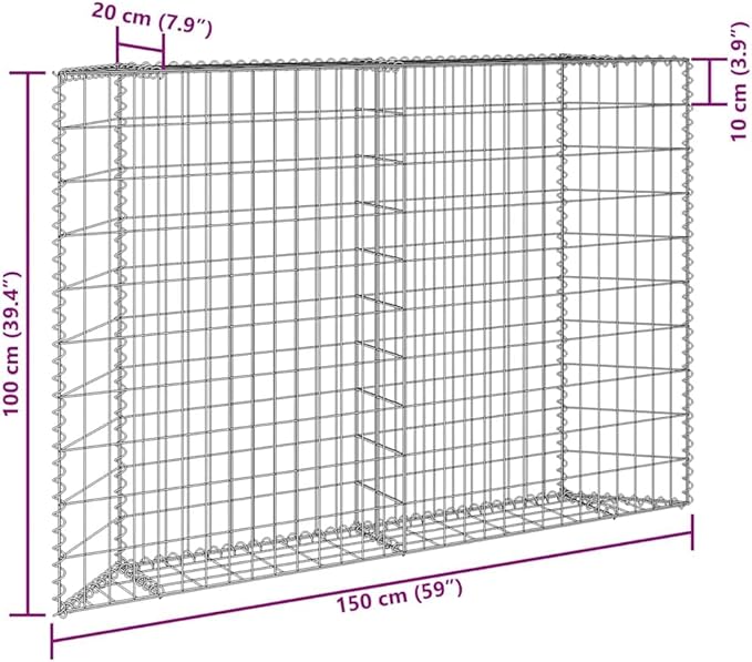 vidaXL Galvanized Steel Gabion Raised Bed - Versatile and Durable Planter for Garden and Patio - Weather- 59.1x7.9x39.4 Silver