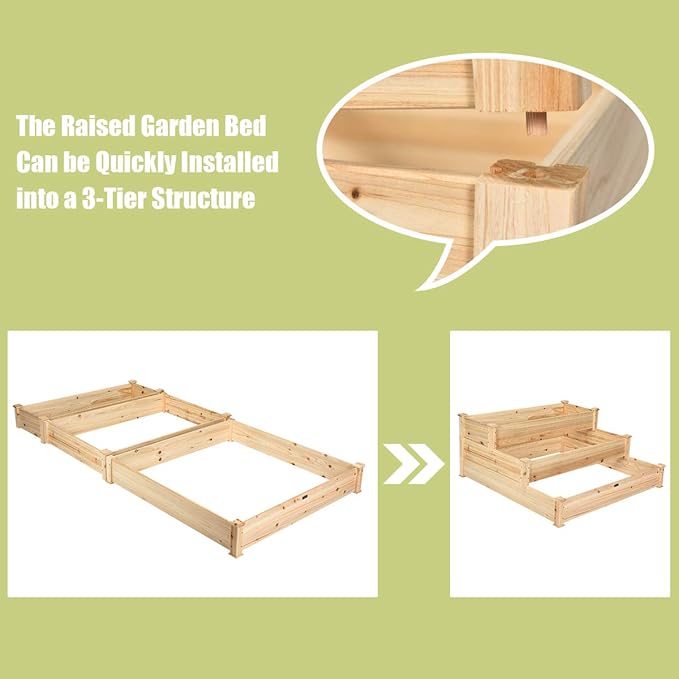 Giantex 3 Tier Raised Garden Bed Outdoor Planter Box Vegetable Flowers Growing Box Elevated Raised Bed Kit Wood Planting Container 49’’x49’’x22 (LxWxH)