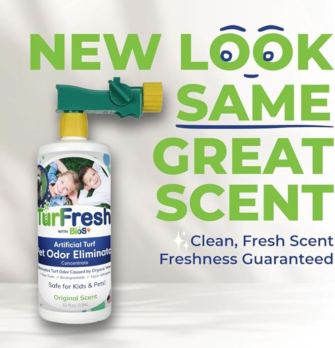 TurFresh BioS+ Artificial Turf Pet Odor Eliminator – Enzyme Concentrate for Dog Urine and Feces for Artificial Grass Kennels &amp Outdoor Surfaces – Safe for Kids Pets &amp Plants – 32 oz Bottle