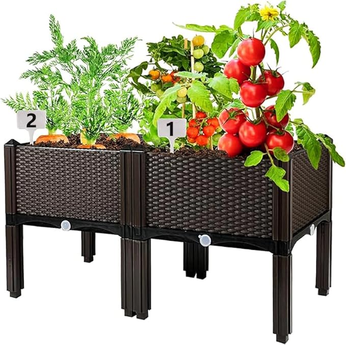 Generic 2Pcs Raised Garden Bed with Legs Elevated Plastic Planter Box for Outdoor Plants Flowers Vegetables and Herbs