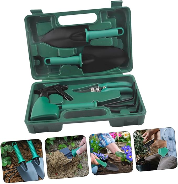 NUOBESTY Stainless Steel Garden Tool Set with Shovel Rake Pruner and Portable Storage Case – 5pcs Hand Tools for Gardening Planting and Yard Work