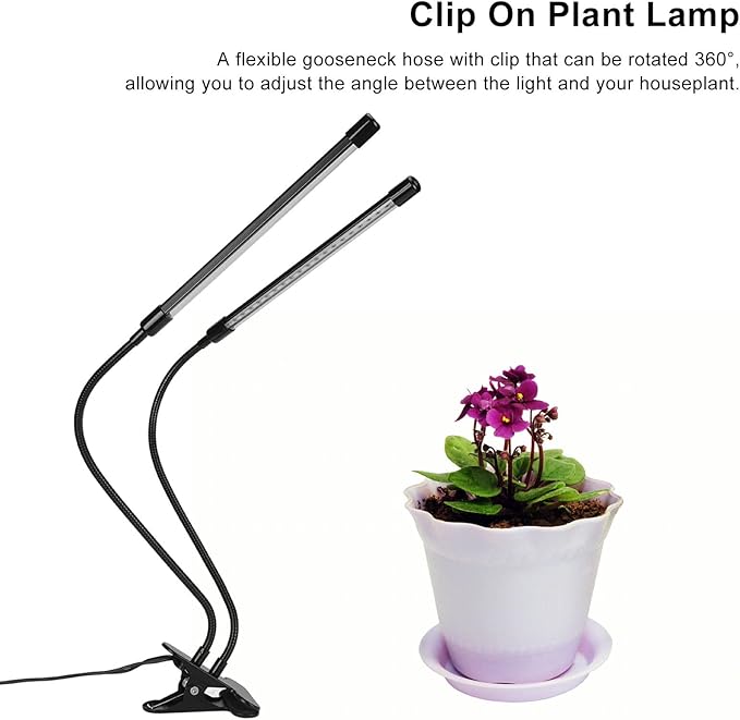 LED Grow Light Plant Grow Lamp Dual Head Full Spectrum 3 Modes Dimmable Timing Clip On LED Plant Lamp for Indoor Greenhouse Vegetables Flowers