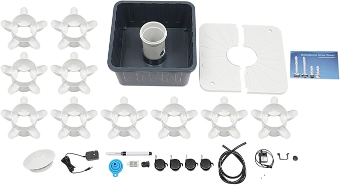 Hydroponic Growing System Indoor Garden Kit 50-Plant Vertical Design with Auto-Watering Pump &amp 5.28Gal Mobile Tank - 12V Energy Saving Lockable Wheels Durable PP for Vegetables/Herbs/Flowers