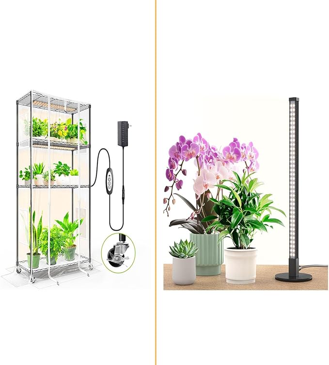 Smart Gardening Bundle: 4-Tier Greenhouse Stand + Vertical Desk Grow Light – Full Spectrum Lighting System