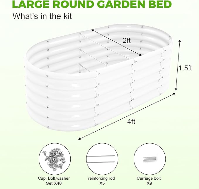 Land Guard 18“ Tall 4×2ft Galvanized Raised Garden Bed Kit Galvanized Planter Garden Boxes Outdoor Oval Large Metal Raised Garden Bed for Vegetables……… (Pearl White 4×2×1.5ft)
