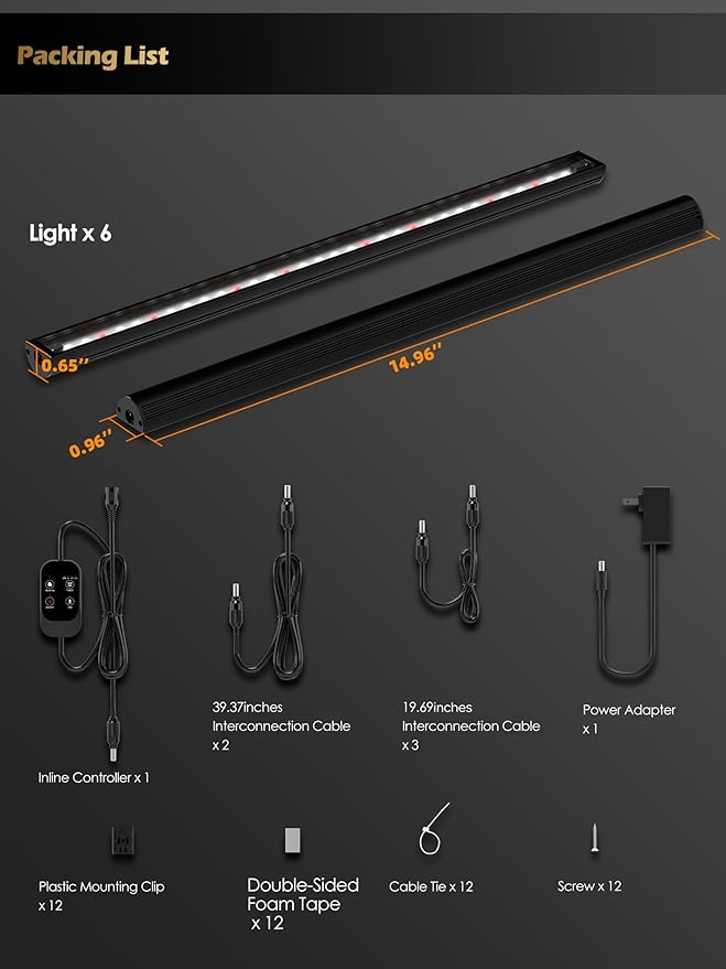 Smart Grow Light for Indoor Plants3500K Full Spectrum LED Plant Light Strips with 3/9/12H Auto TimerStepless DimmingModular DesignPlug and Play (Black 2 Pack 16W)