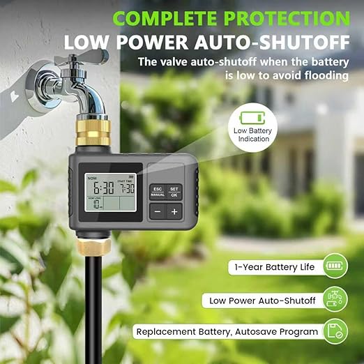 60Ft Drip Irrigation System with Smart Water Timer – Automatic Garden Watering Kit with Solid Brass Metal Connectors 360° Adjustable Nozzles &amp Bendable Tubing for Garden Greenhouse &amp Lawn