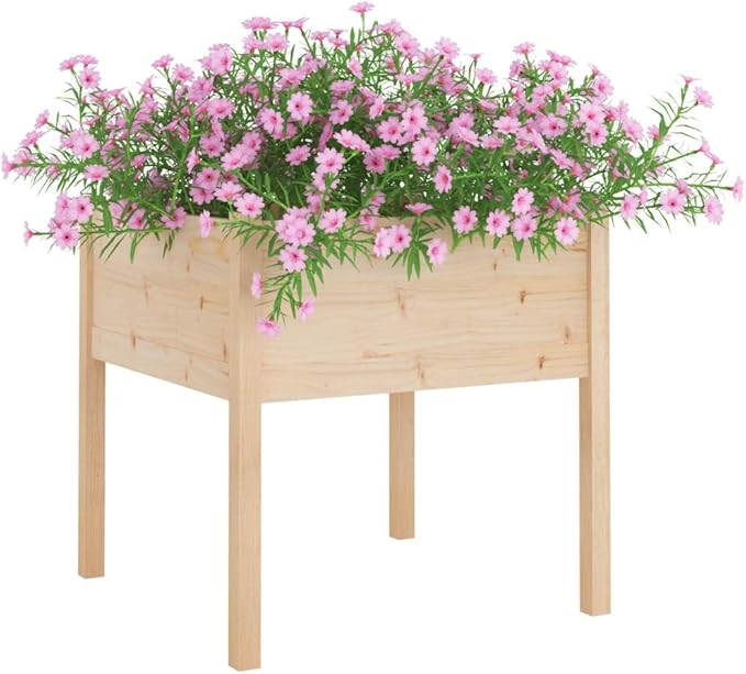 27.6 Solid Pinewood Planter Set of 2 Square Outdoor Garden Boxes with UV Shield Beige Raised Patio Planters for Balcony Terrace Yard
