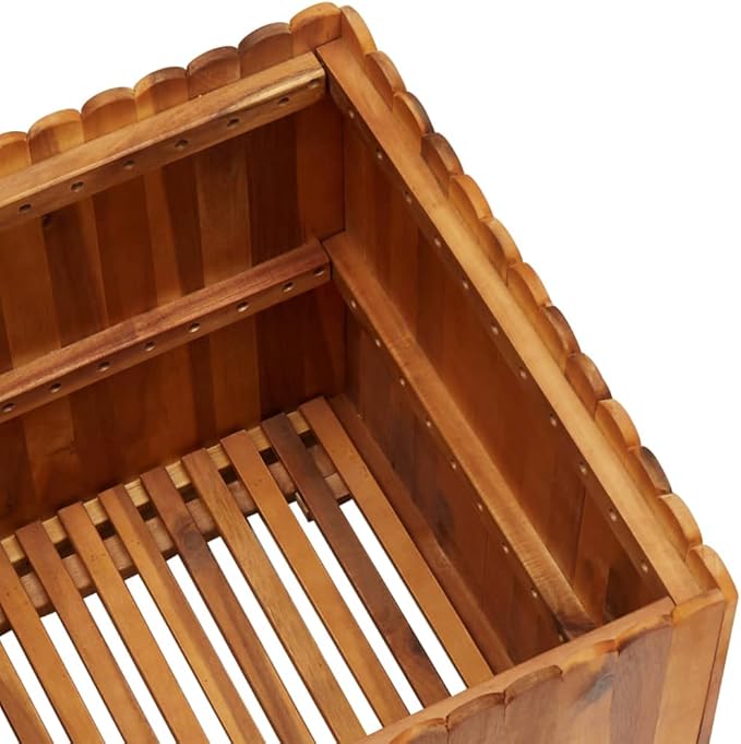 Acacia Wood Raised Garden Bed 19.7 in Cube Rustic Planter Box with Drainage Holes for Patio Balcony Terrace Herb &amp Flower Gardening