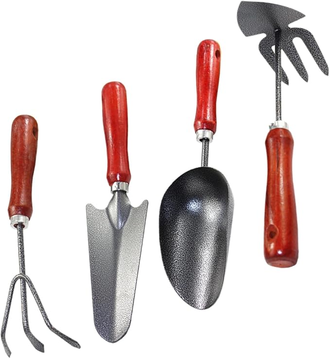 ARTIBETTER Garden Trowel and Small Shovel 4pcs Gardening Tool Set with Extended Narrow Shovel Three-Prong Rake Dual-Purpose Hoe and Rake and Soil Scoop for Planters and Vegetable Gardening