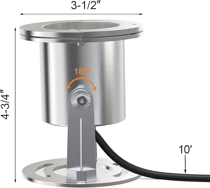 LED Pond Lights Submersible 9W 3000K Warm White 12V AC/DC Stainless Steel Light Fixture IP68 Waterproof Rating Suitable for Pond and Fountains Landscape Lighting