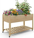 GAOMON Wooden Raised Garden Bed 48 x 24 x 32 in Planter Box with Legs Bed Liner and Bottom Shelf for Backyard Patio Balcony for Flowers Veggies Herbs Natural