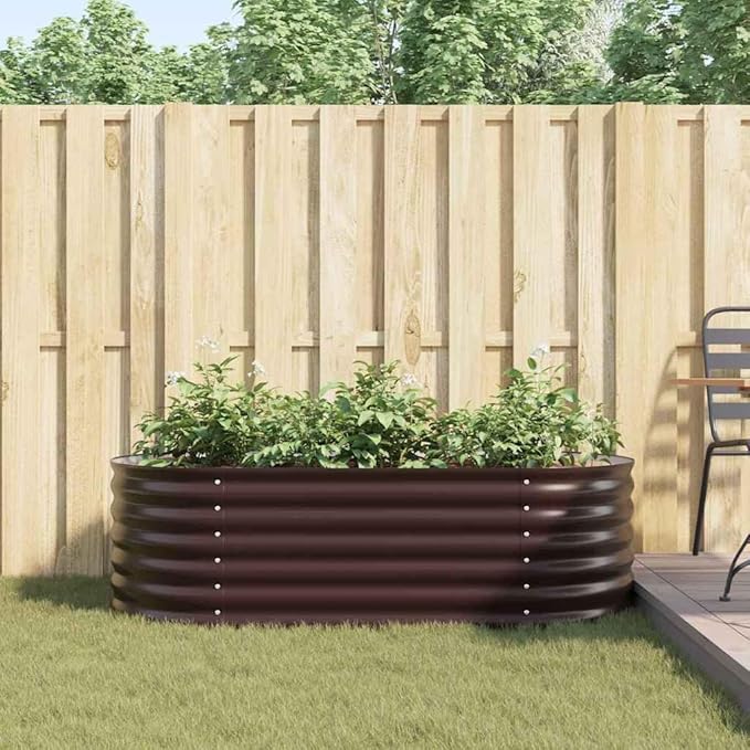 Steel Planter Raised Bed Metal Flower Box Planter Raised Beds Outdoor Garden for Planting Fruit 63x31.5x17.3 Brown-908