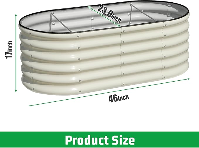 SnugNiture 4x2x1.5ft Raised Garden Bed Outdoor 17 Tall Galvanized Metal Planter Box Oval Raised Garden Bed Kit for Planting Vegetables Plants Fruits Beige White