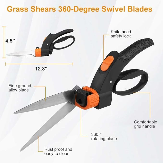 Garden Shears Tool Set 3 Pcs - Heavy Duty Lopper Hedge Shears &amp Pruning Saw for Tree Branches Hedges Backyard &amp Fruit Trees Carbon Steel Blades