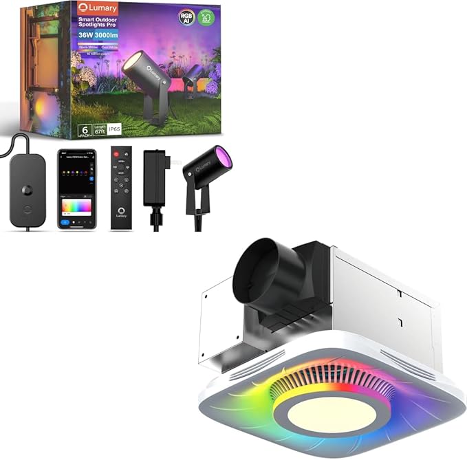 Lumary Smart Landscape Lights Pro 500LM Smart WiFi Bathroom Exhaust Fan with Light